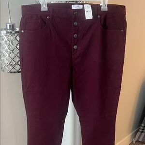 LOFT Deep Burgundy Button-Fly Trousers